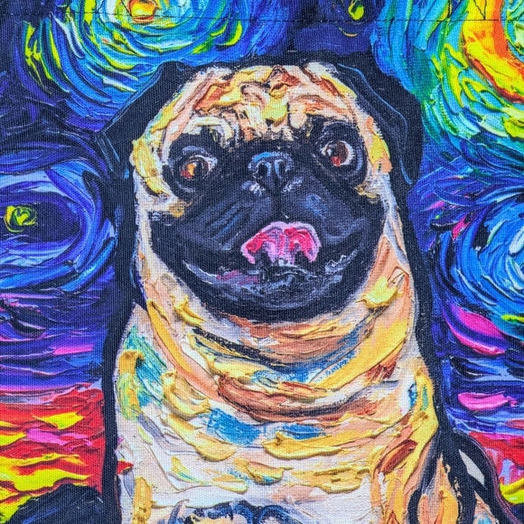 Tote Bag Fawn Pug Night By Aja Trier Poly Poplin Multicolor NWT - Picture 2 of 9